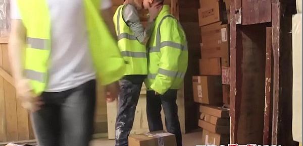  Kinky twinks make a cock munching train at a warehouse